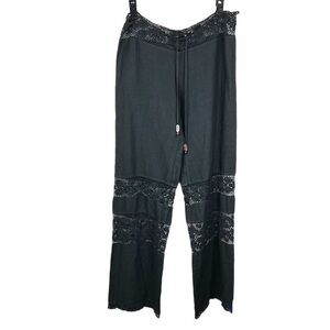 Mijo Black 100% Linen Lace Detail Pants Size Medium
